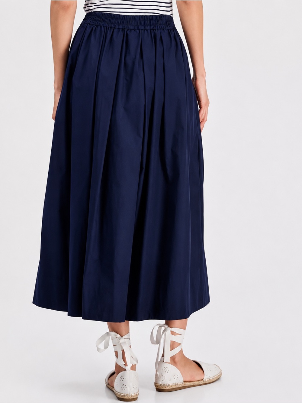 097- On 34th Navy Blue Pull-On Cotton Poplin Midi Skirt Size Large - Picture 4 of 4